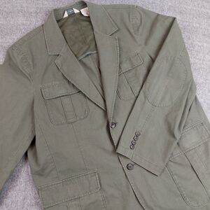 LL Bean Field Jacket Men's 46R Green Safari Unstructured Blazer Elbow Patches